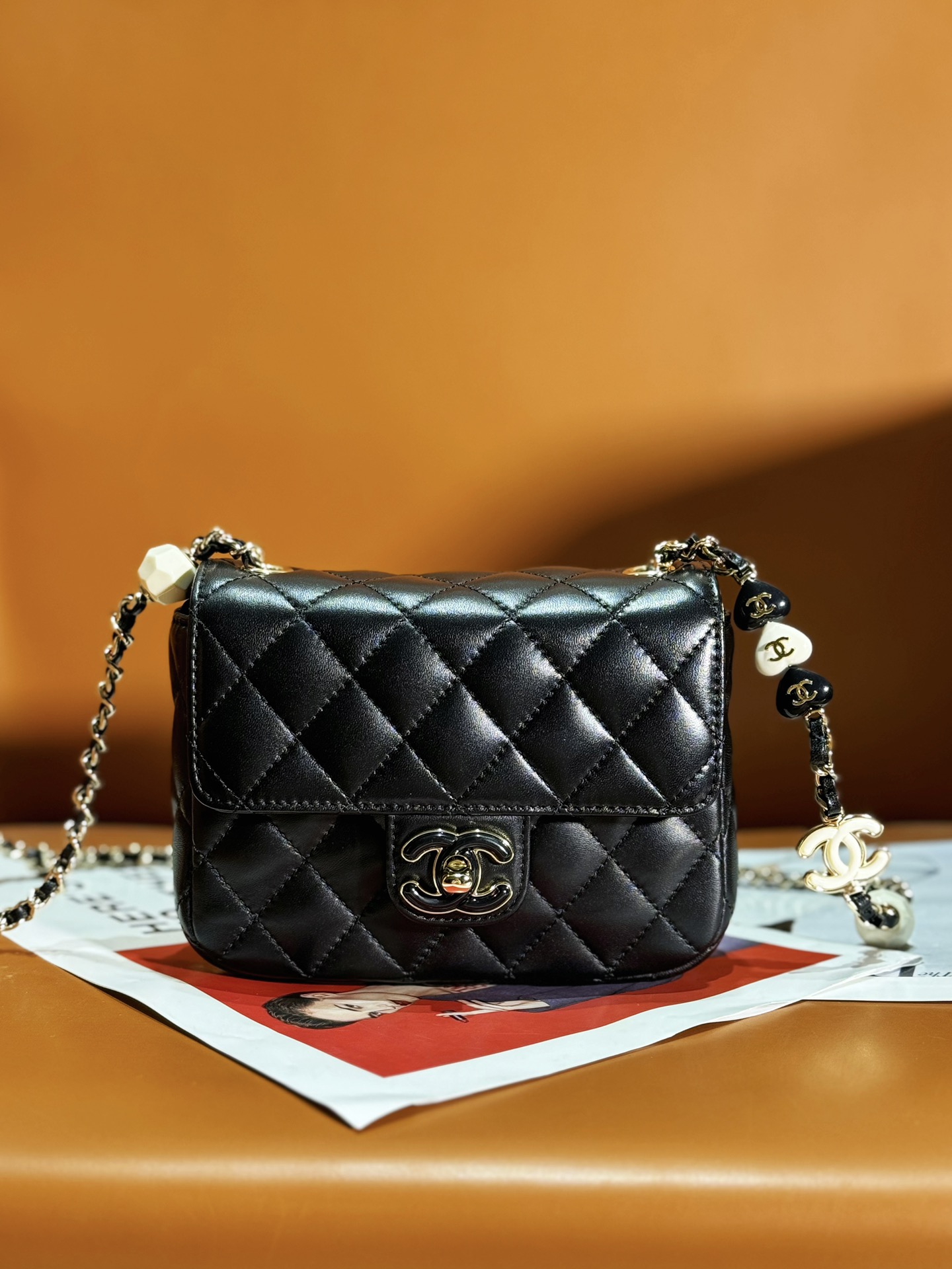 Lambskin Mini Flap Shoulder Bag AS3782 Black